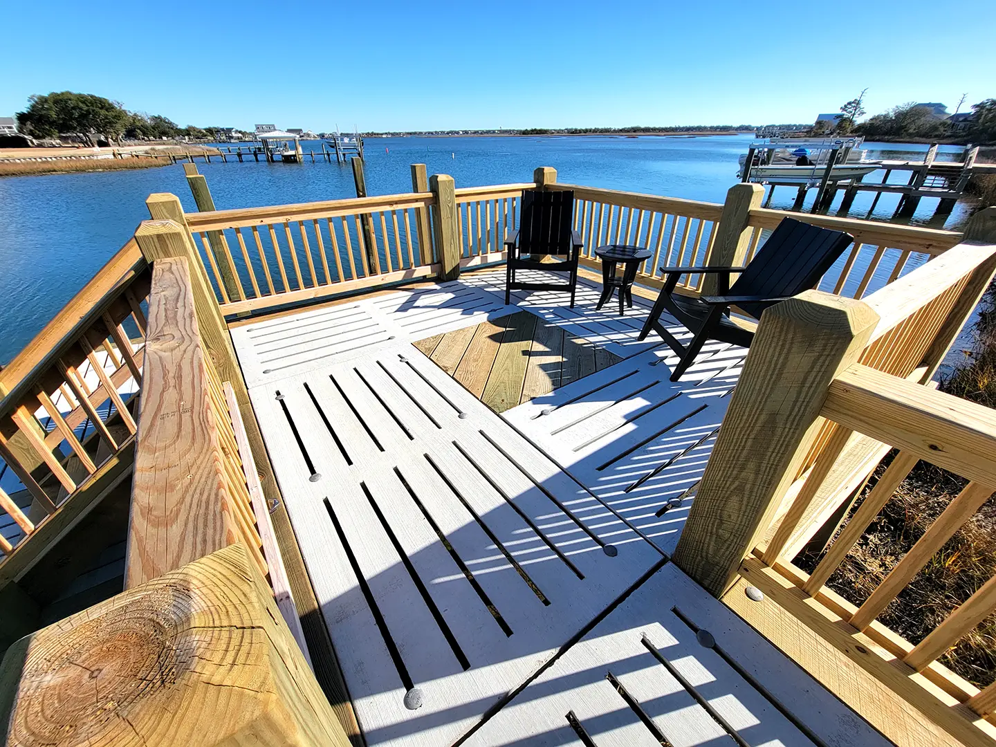 Two Level Dock with a View 26 Two Level Cape Carteret Hog Slat Dock with Spectular View of Bogue Sound