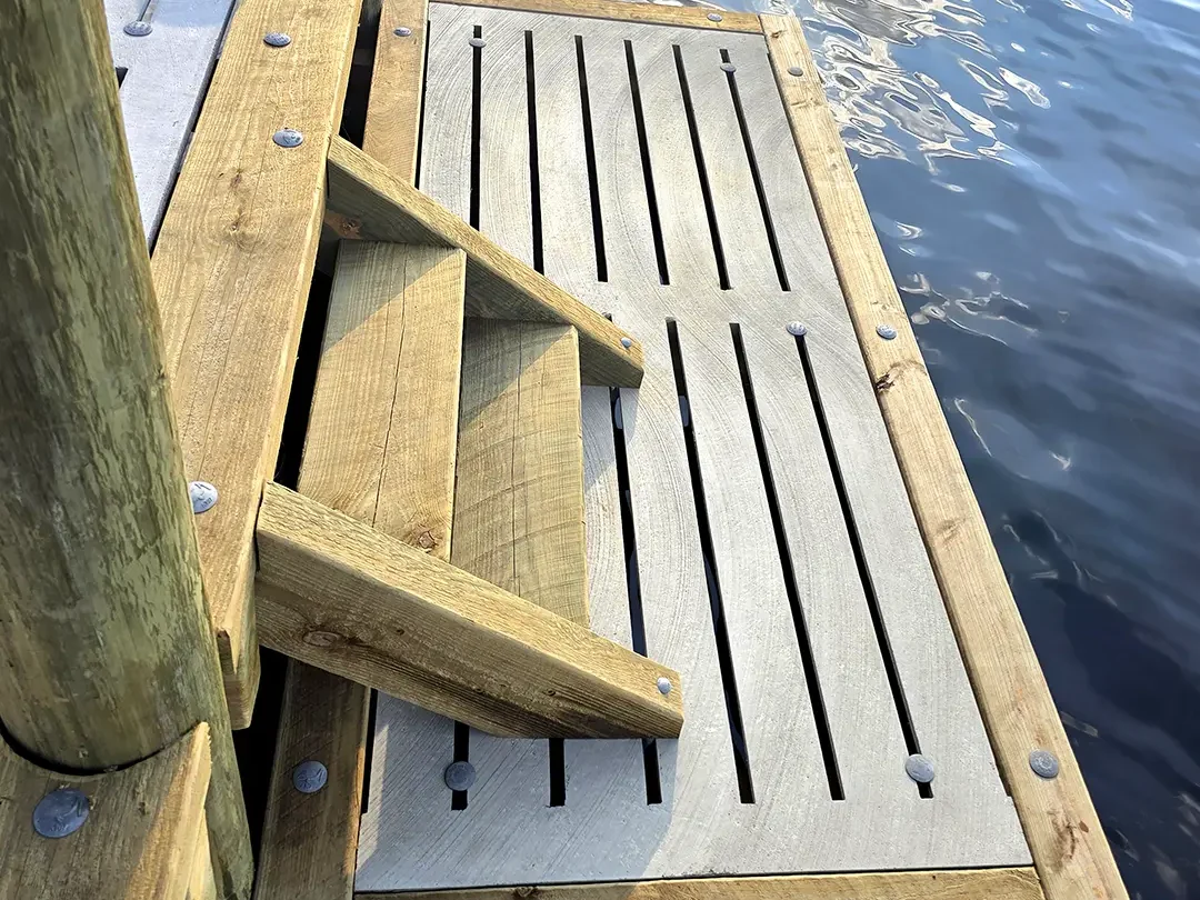 Ultimate Hog Slat Dock with Boathouse, Boat Lift, Jetski Lift, Covered Platform and Lowered Swim/Kayak Platform on Trent River