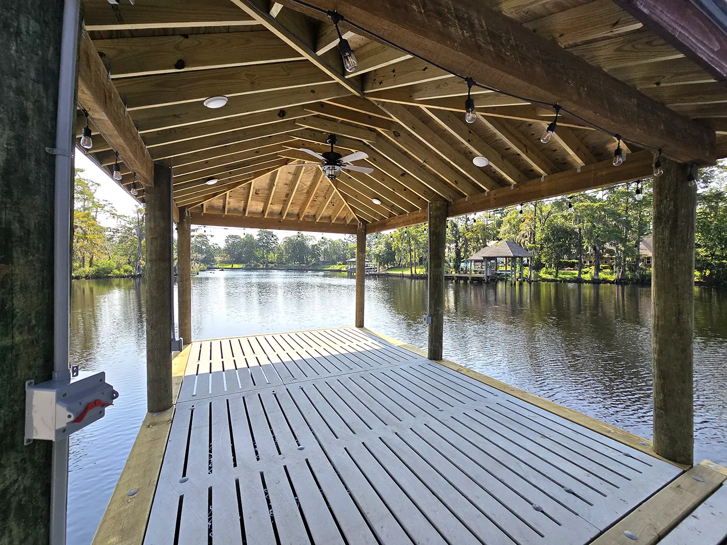 Hog Slat Dock with Boathouse, Boat Lift, Finger Piers and Covered Platform on Brices Creek