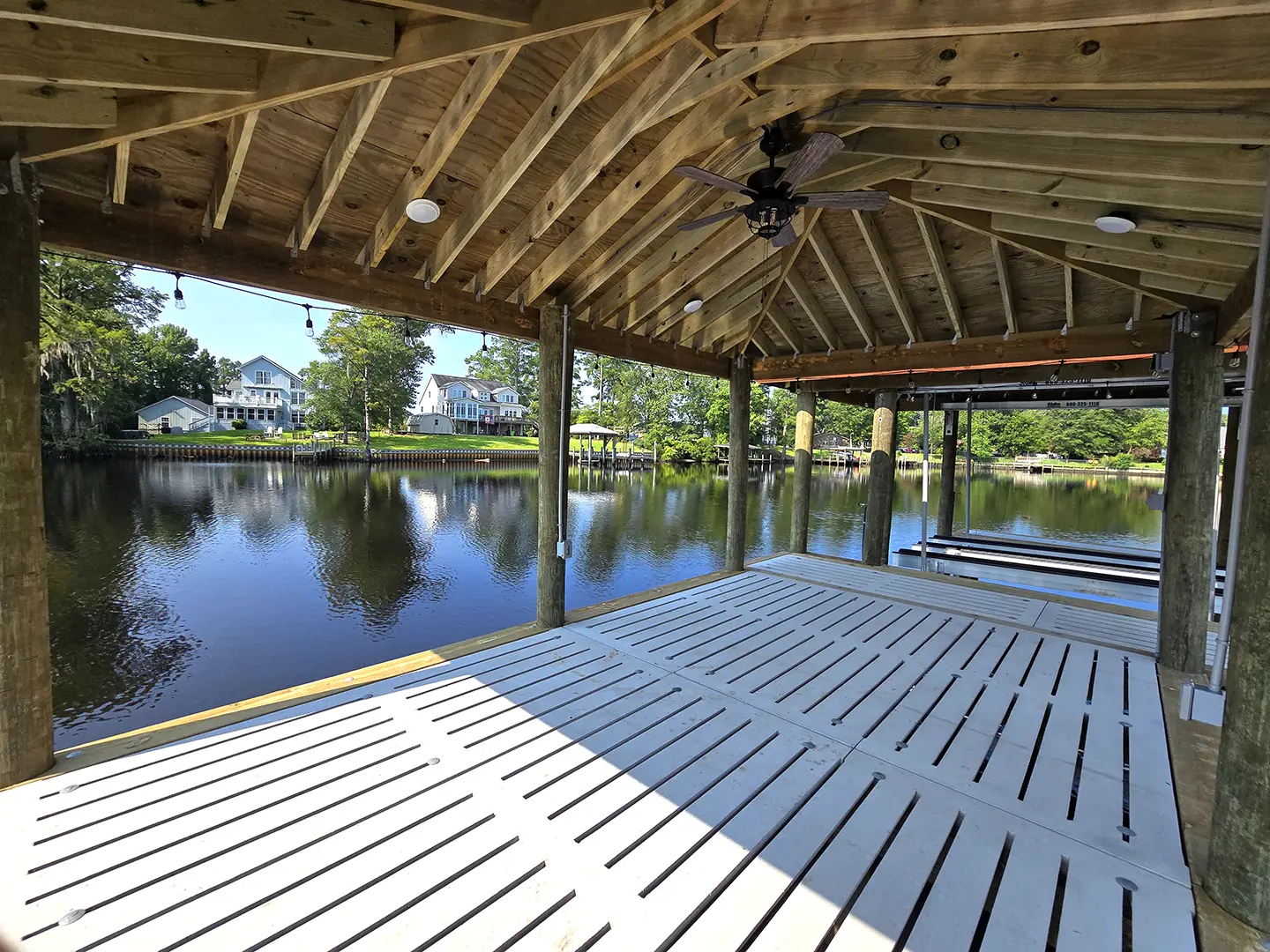 Hog Slat Dock with Boathouse, Boat Lift, Finger Piers and Covered Platform on Brices Creek