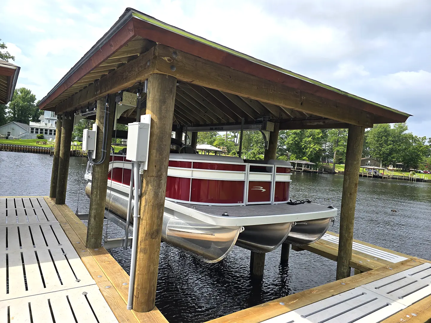 Hog Slat Dock with Boathouse, Boat Lift, Finger Piers and Covered Platform on Brices Creek
