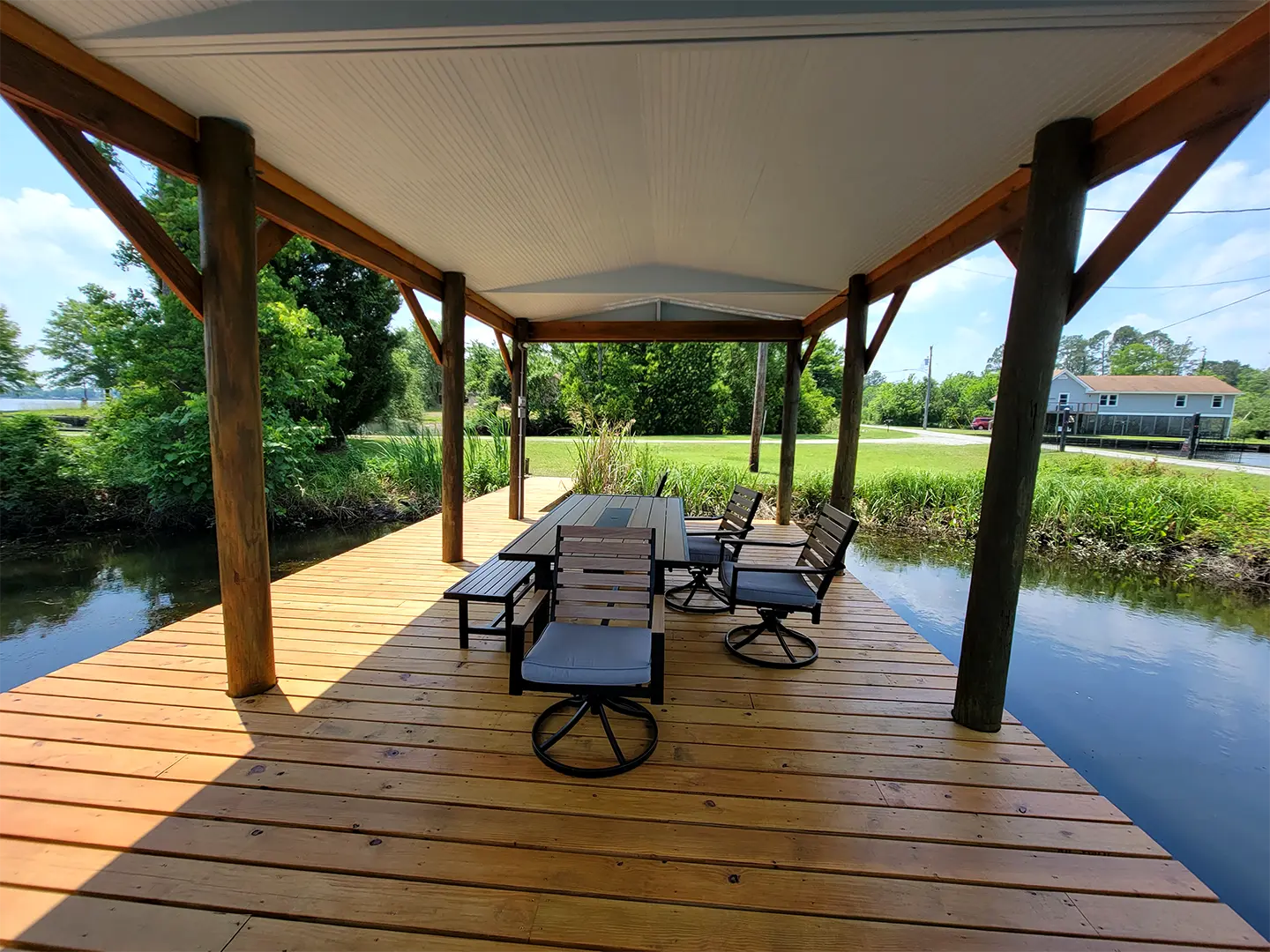 Boat Lift + Wraparound Dock 46 Covered Platform Dock on Neuse River