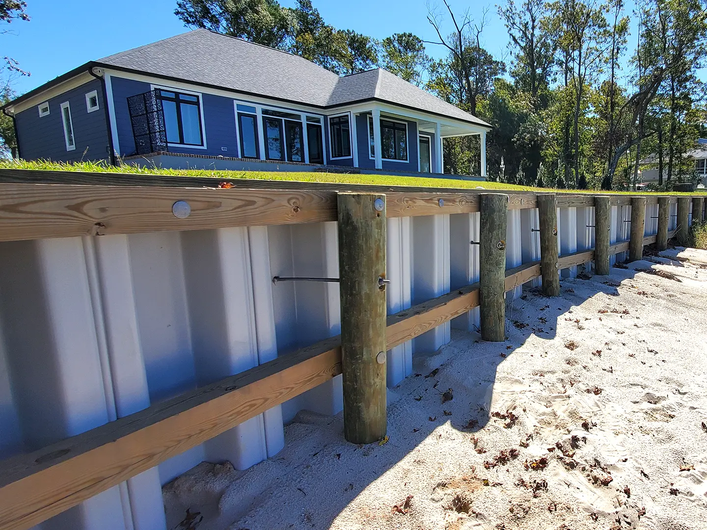 Neuse River Hog Slat Dock + Boat Lift & Seawall