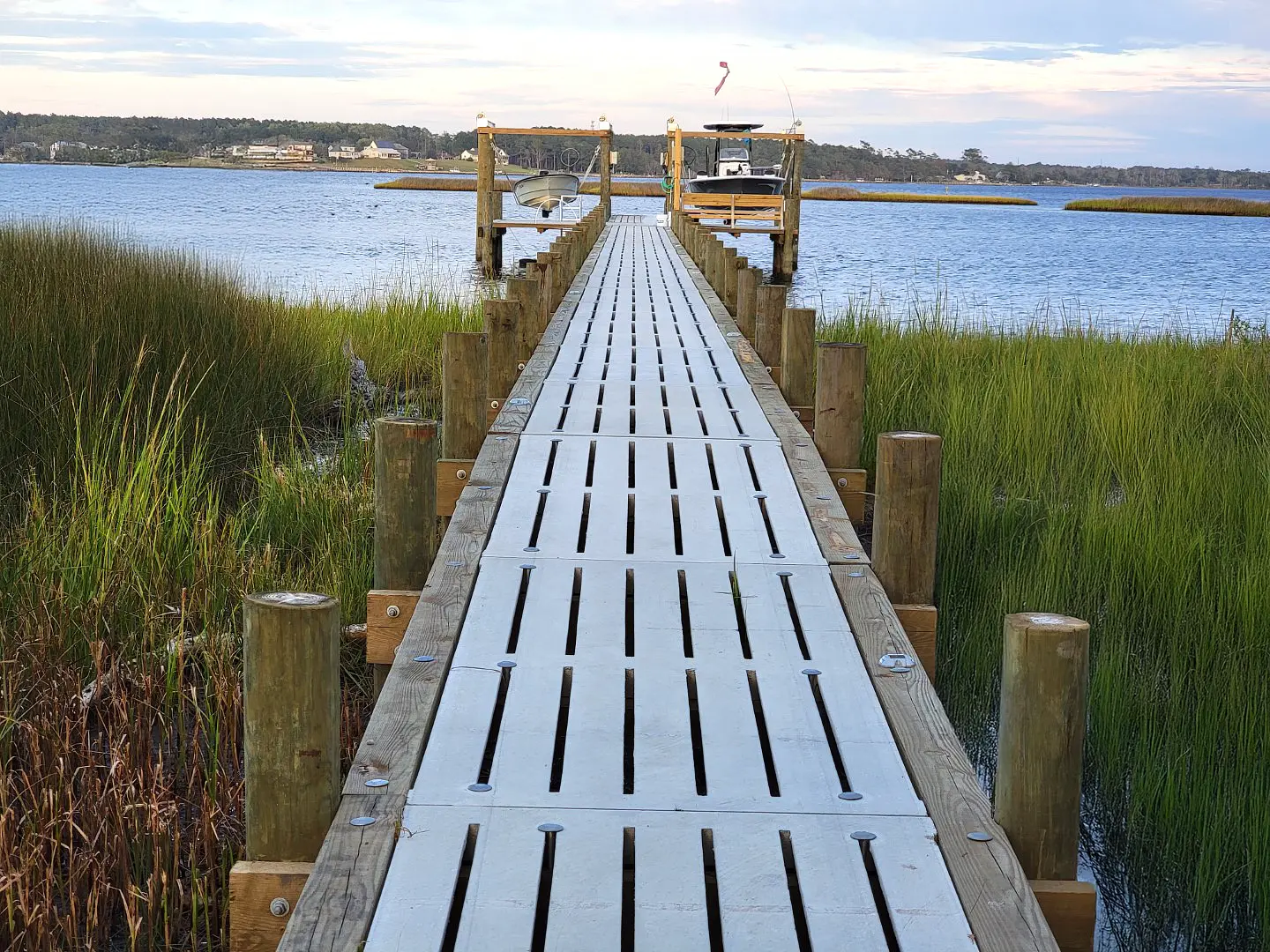 Swansboro Dock + Boat Lifts 34 Hog Slat Dock with Boat Lifts in Swansboro