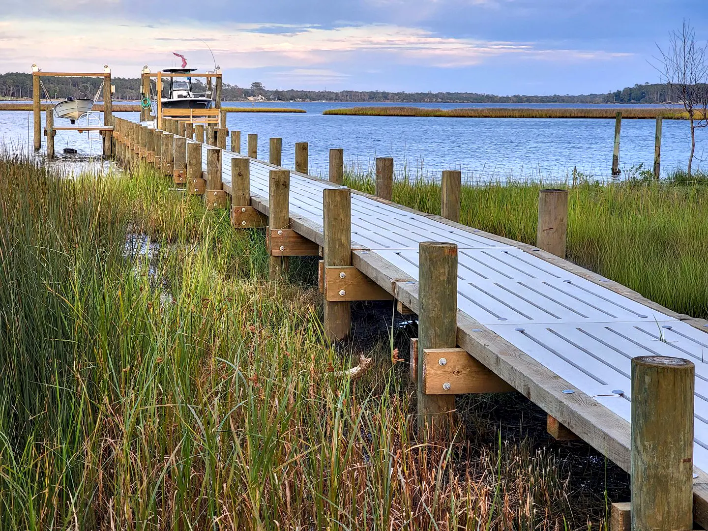 Swansboro Dock + Boat Lifts 35 Hog Slat Dock with Boat Lifts in Swansboro
