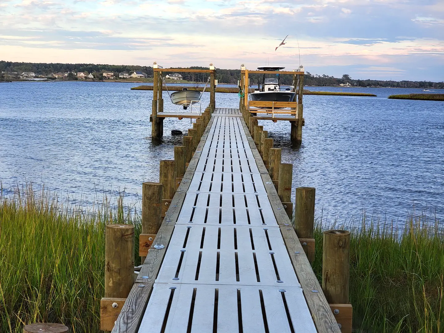 Swansboro Dock + Boat Lifts 36 Hog Slat Dock with Boat Lifts in Swansboro