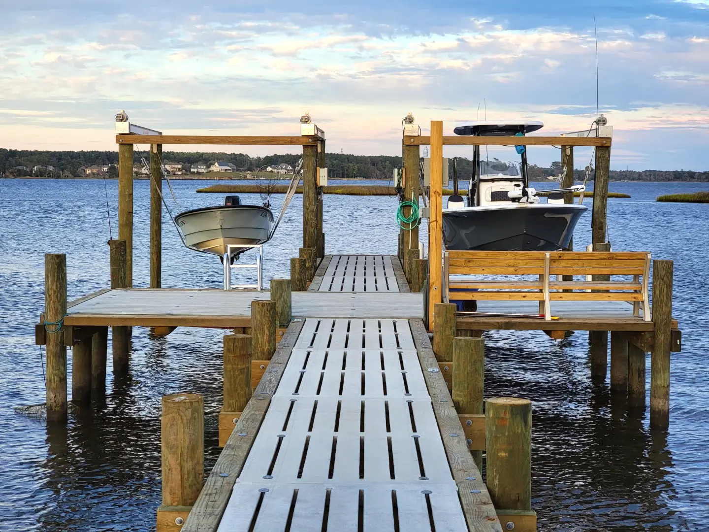 Swansboro Dock + Boat Lifts 37 Hog Slat Dock with Boat Lifts in Swansboro