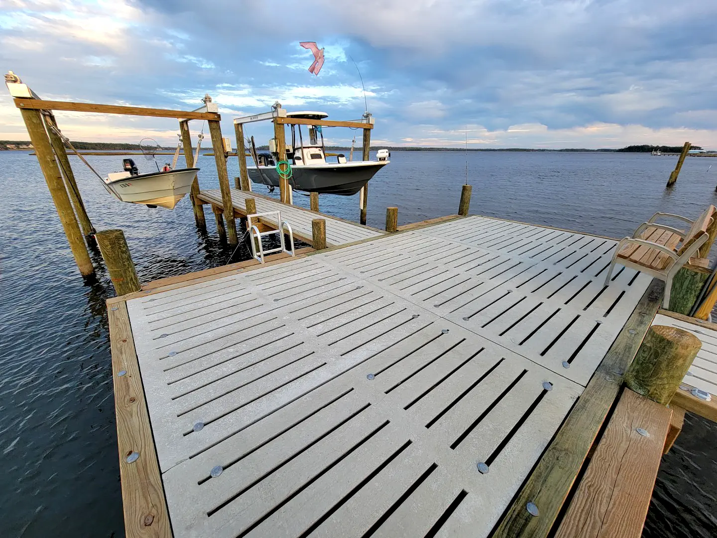 Swansboro Dock + Boat Lifts 38 Hog Slat Dock with Boat Lifts in Swansboro
