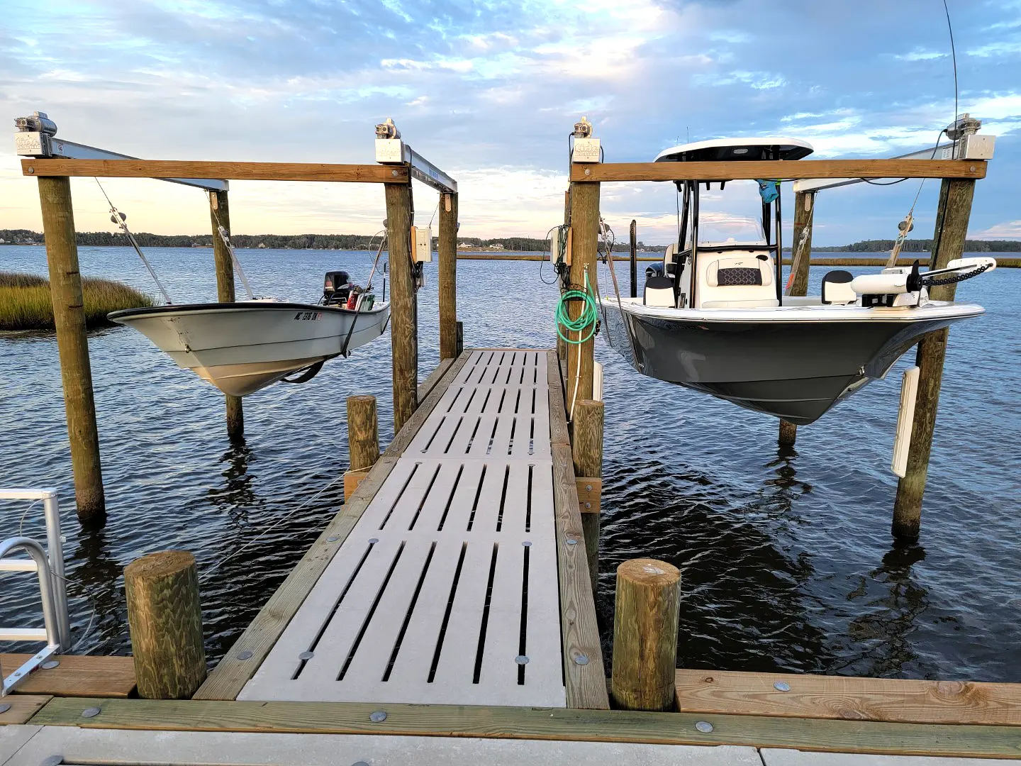 Swansboro Dock + Boat Lifts 39 Hog Slat Dock with Boat Lifts in Swansboro
