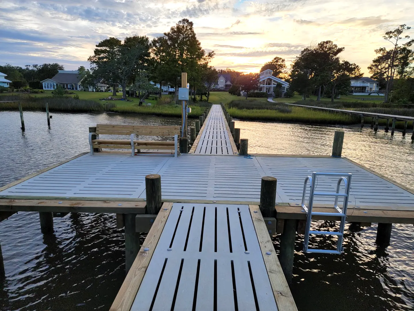 Swansboro Dock + Boat Lifts 40 Hog Slat Dock with Boat Lifts in Swansboro
