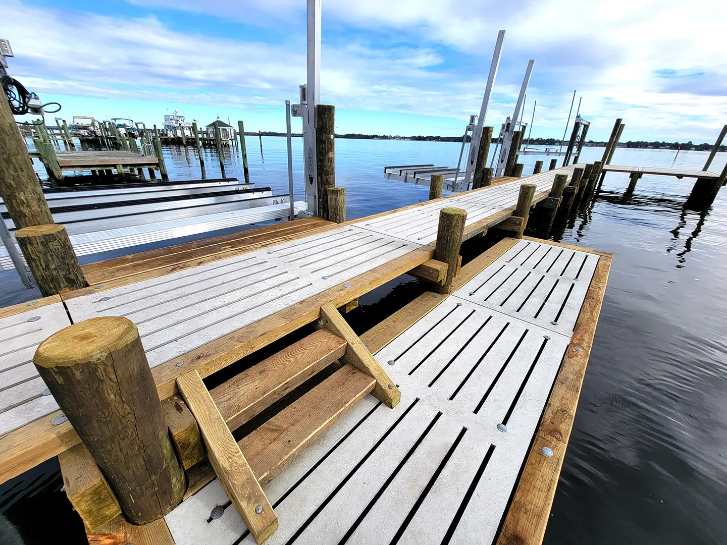 Ultimate Watersports hog slat dock with Jetski Lifts & Boat Lift on Neuse River
