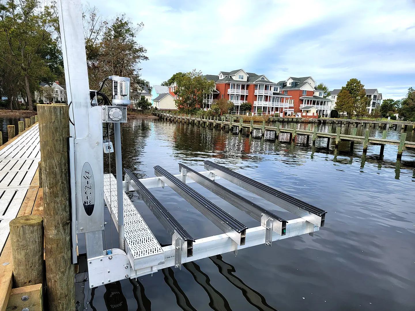 Ultimate Watersports hog slat dock with Jetski Lifts & Boat Lift on Neuse River