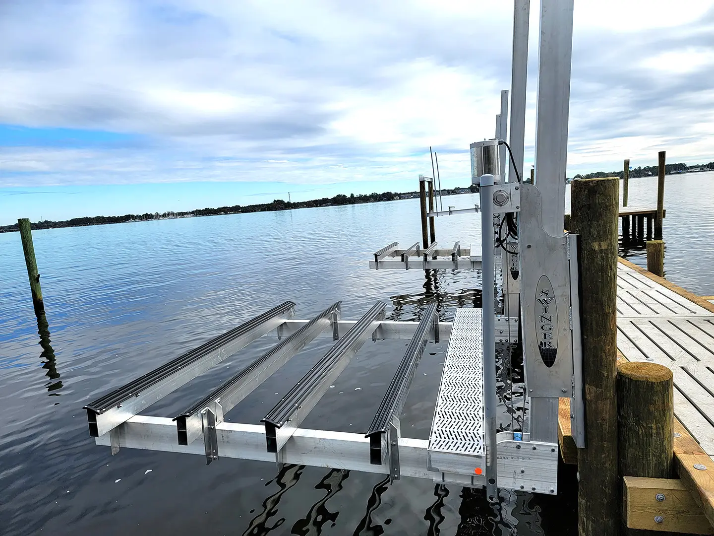 Ultimate Watersports hog slat dock with Jetski Lifts & Boat Lift on Neuse River